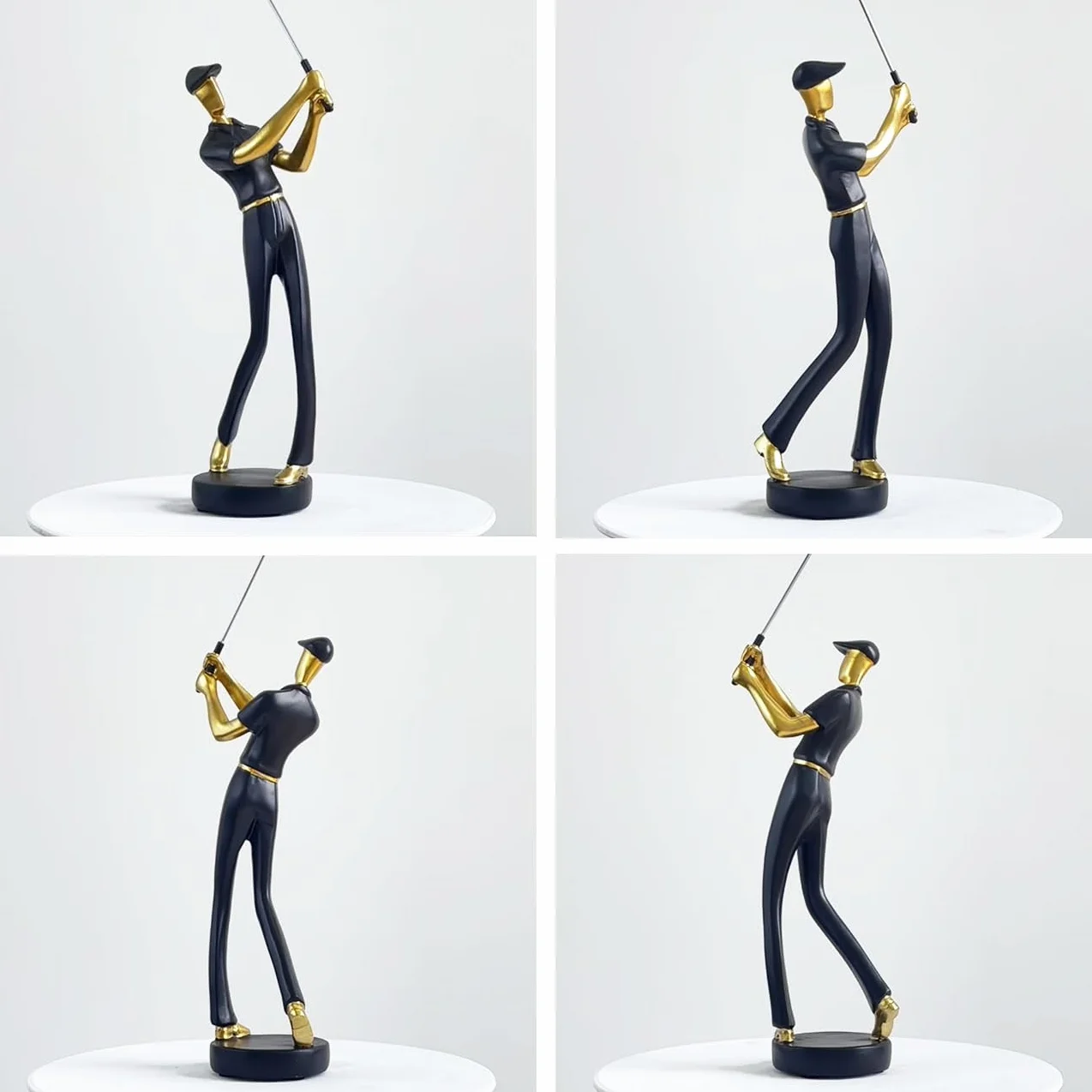 Amoy-Art Statuetka figurka golfa geniusz rzeźba golfista dekoracja do domu prezenty pamiątki pudełko prezentowe żywica poliestrowa czarna 24 cm H