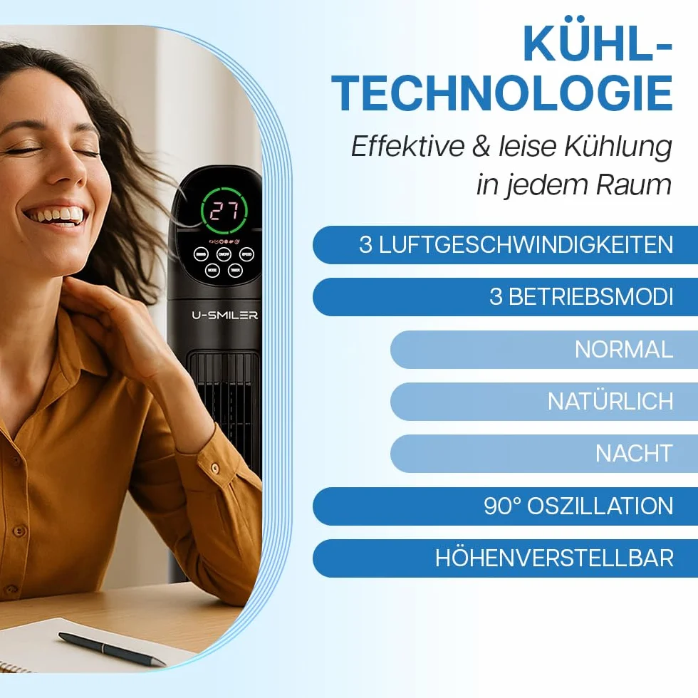 Wentylator Kolumnowy 45W z Pilotem 101 cm Oscylacja 90° LED 3 Tryby Timer Czarny