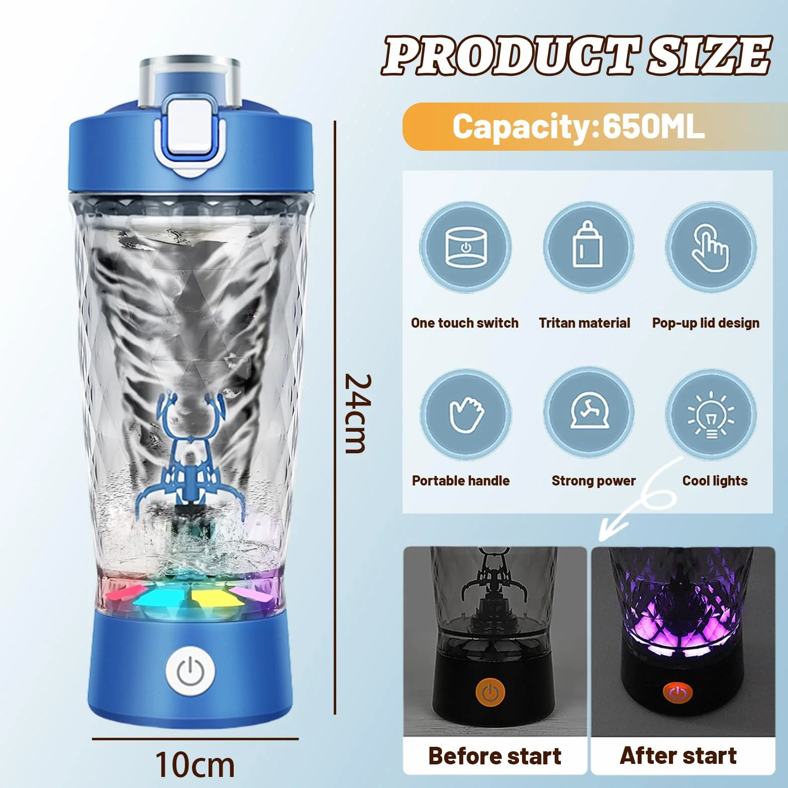 flintronic Elektryczny shaker do białek 650 ml USB C automatyczny mikser