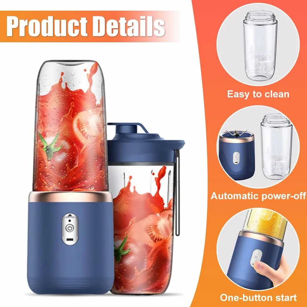 Przenośny blender 400 ml, przenośny mikser do smoothie Maker z 6 ostrzami, przenośny blender do smoothie Maker z kubkami, szczotką, mini mikserem na wynos do przygotowywania koktajli mlecznych