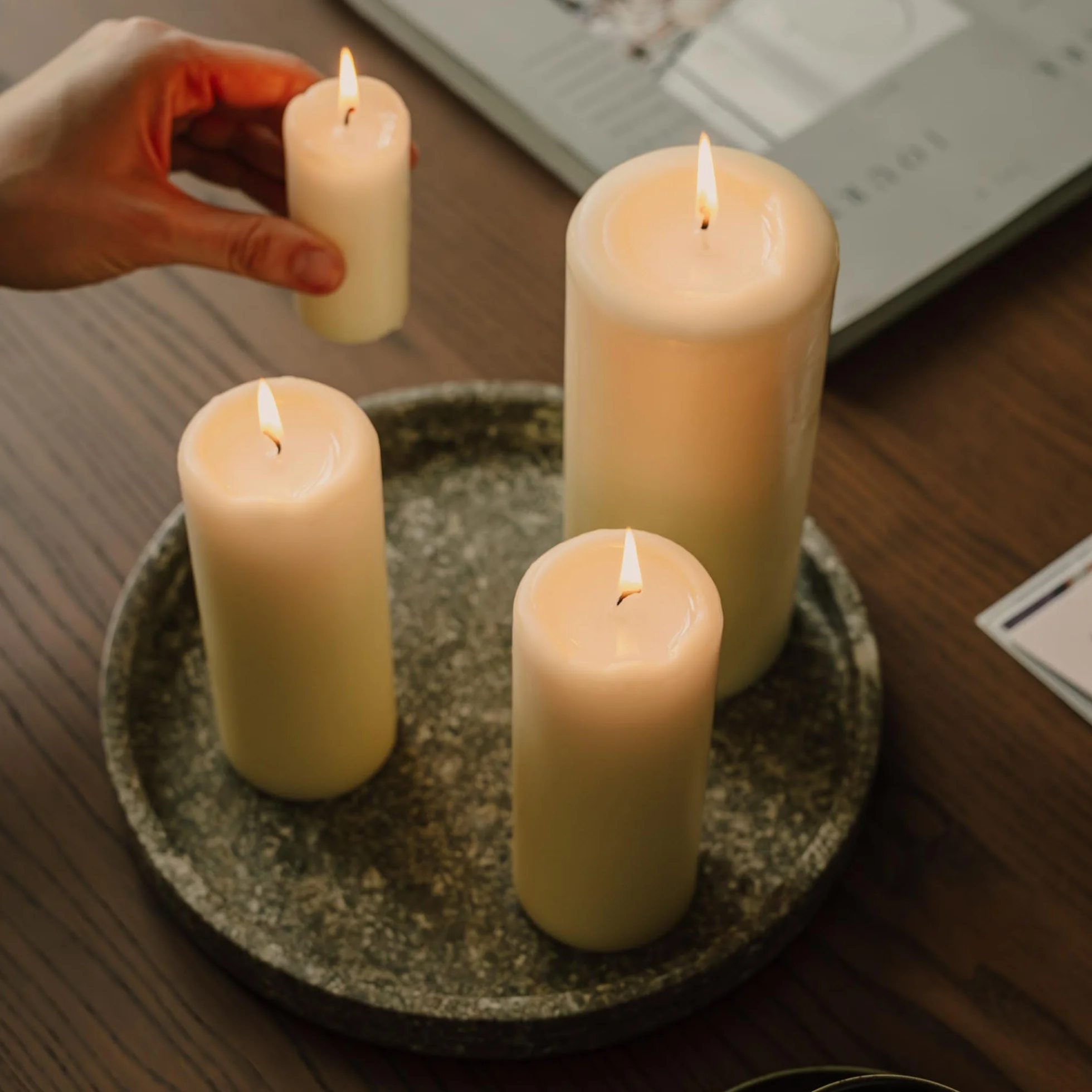 Spaas Tray of 9 Unscented Pillar Candles 60/150 mm, 45 Hours, Ivory