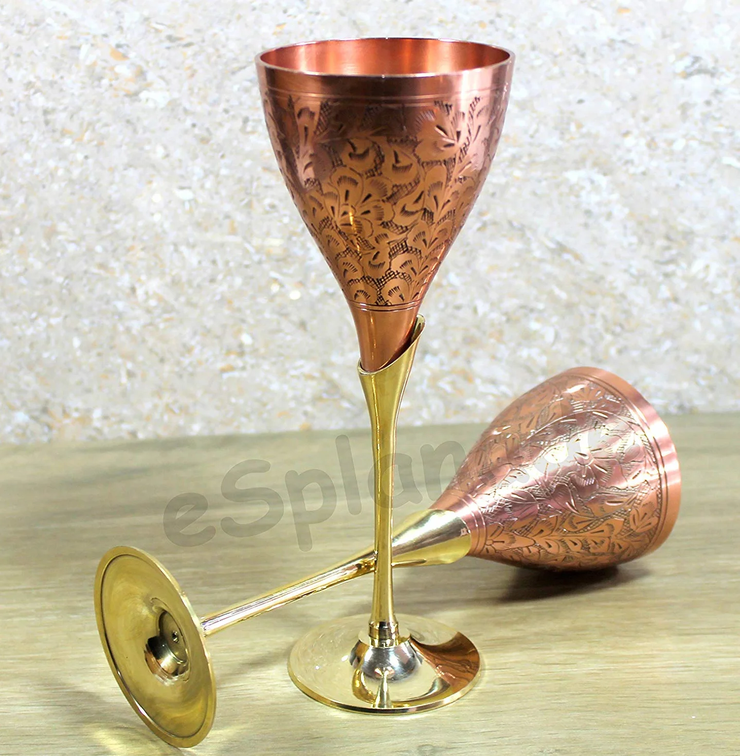 StonKraft Grawerowany mosiężny kieliszek do szampana flety coupe zestaw (wykończenie miedziane)