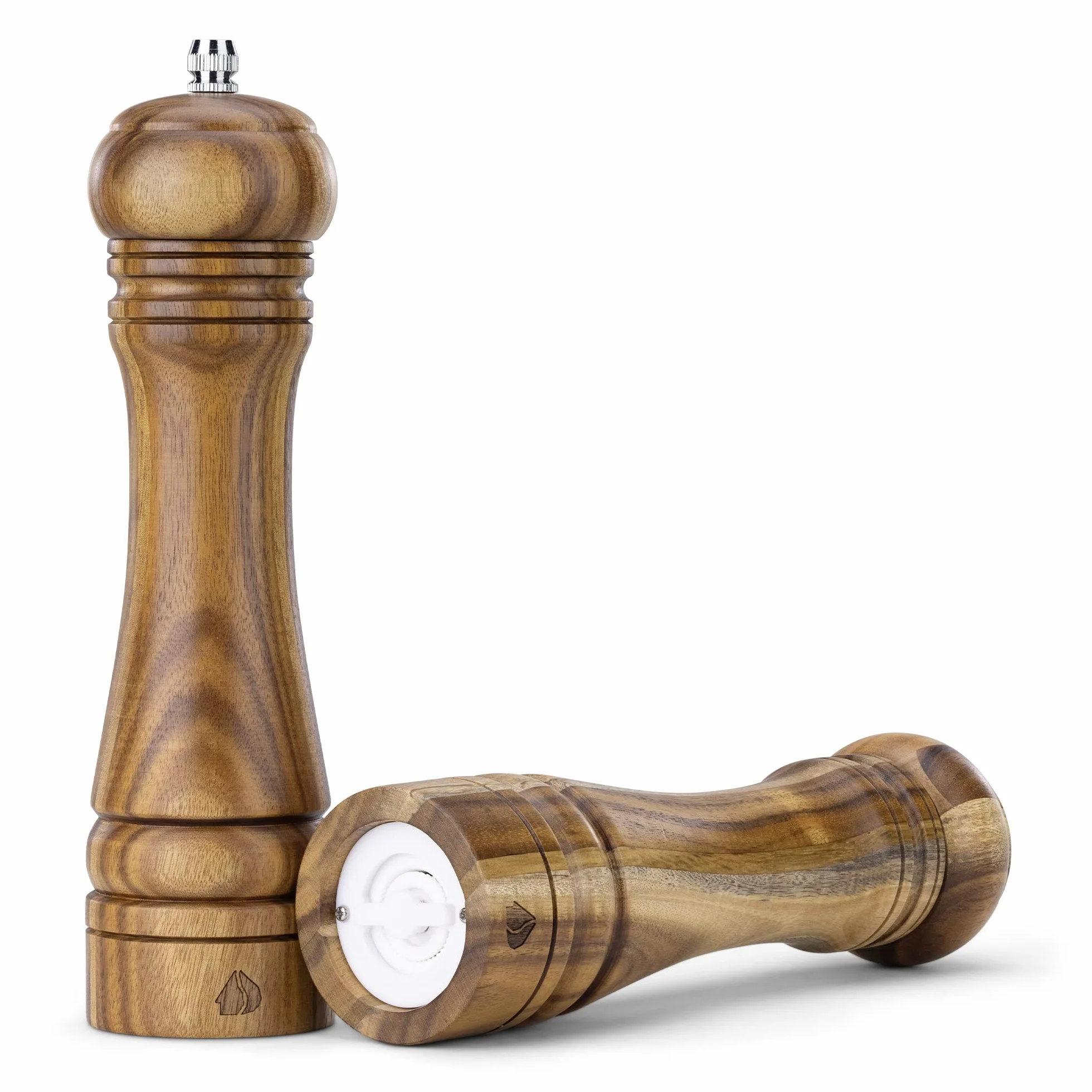 Navaris Zestaw młynków do soli i pieprzu, drewno akacjowe, klasyczny design, ceramiczny drewniany młynek do wielokrotnego napełniania, ze śrubami ze stali nierdzewnej, 21,3 x 5,5 cm