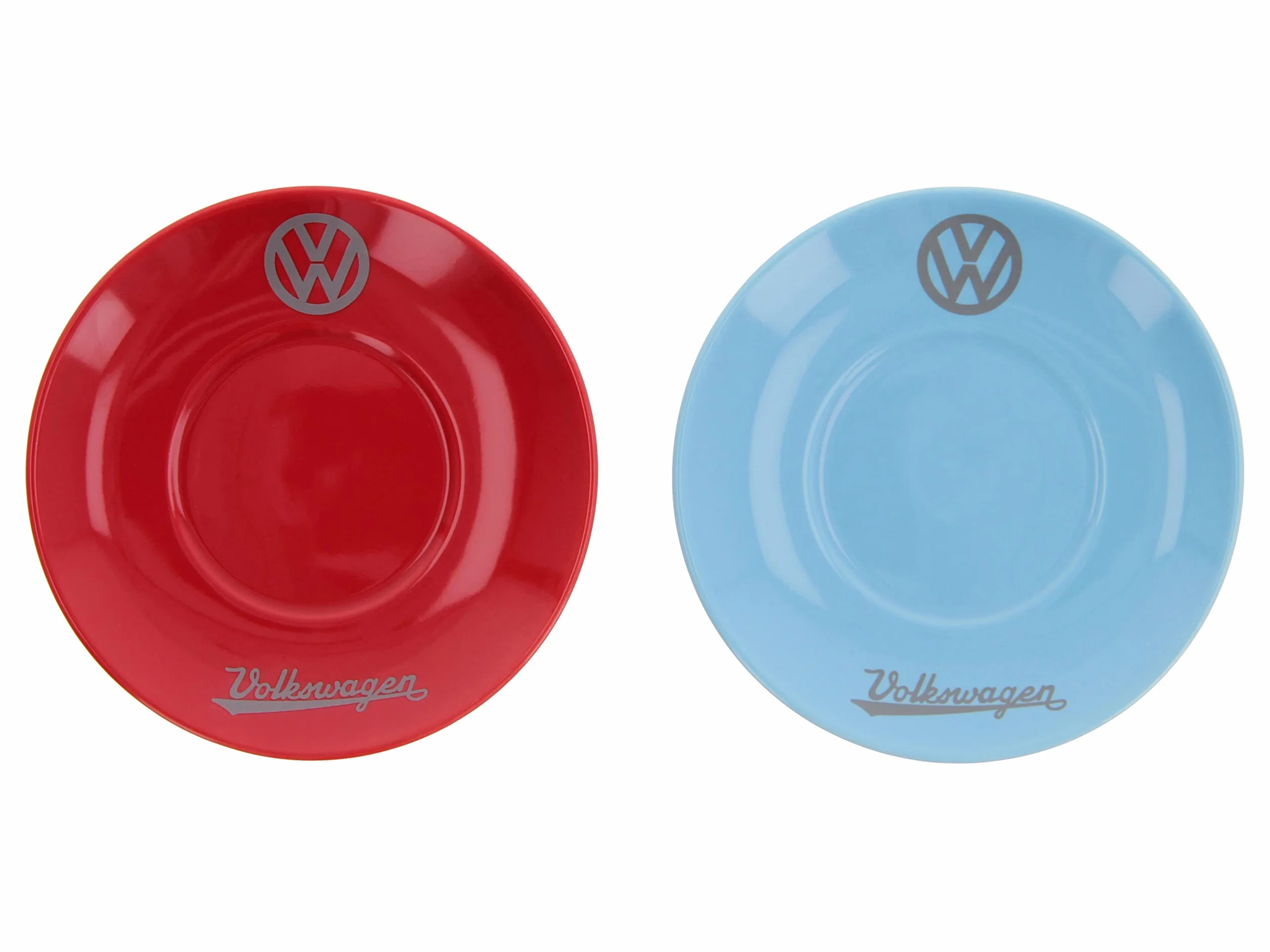 BRISA VW Collection – Volkswagen 2-częściowy zestaw ceramicznych filiżanek do espresso ze spodkami T1 Bulli Bus (100 ml/przód/czerwony i niebieski)