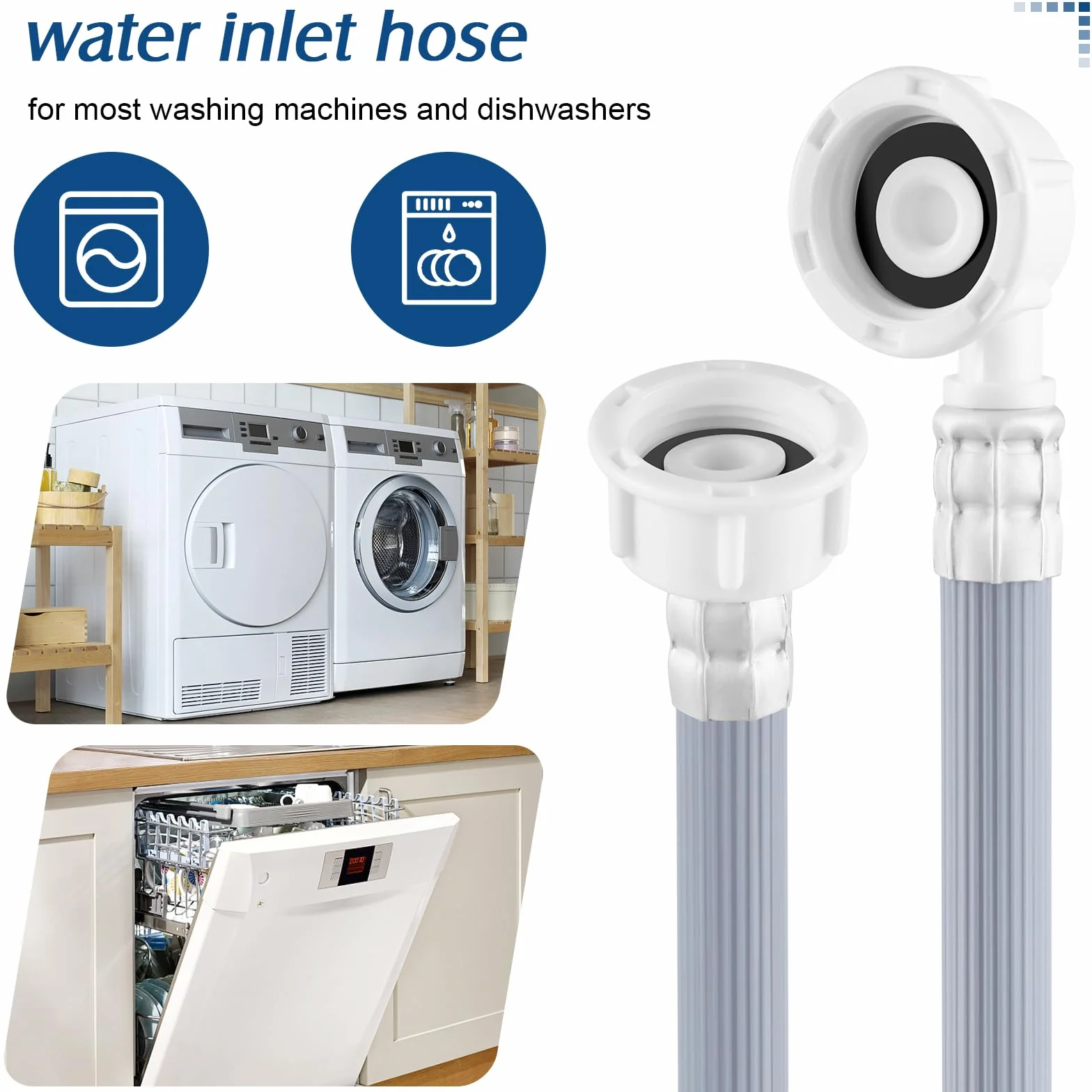 twoonto Washing Machine Inlet spodnie do pralek, wąż dopływowy 1 m, uniwersalny wąż dopływowy do pralek i zmywarek, wąż doprowadzający wodę 3/4 cala