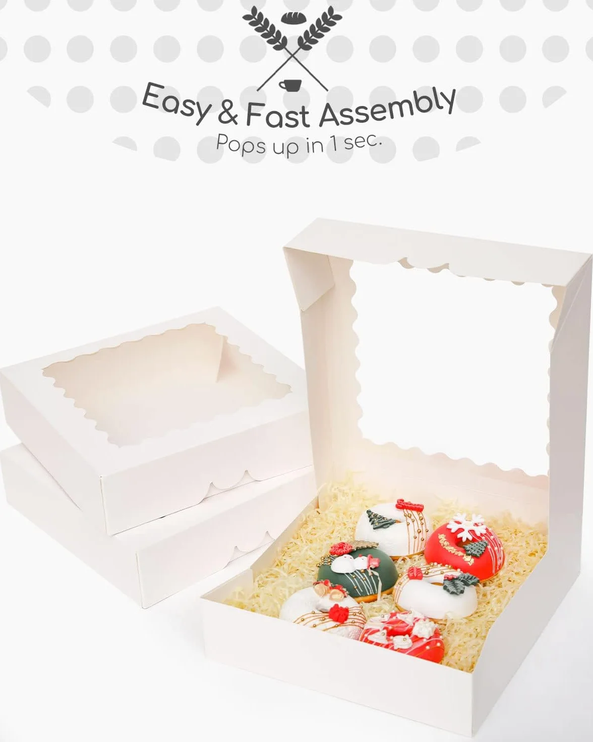 Gcardist Auto-pop Up białe pudełko na ciastka, 20,3 x 20,3 x 6,4 cm, 12 szt., pudełko na ciastka z okienkiem, na wypieki, makaroniki, pudełko do pakowania (8 x 8 x 2,5 cala)