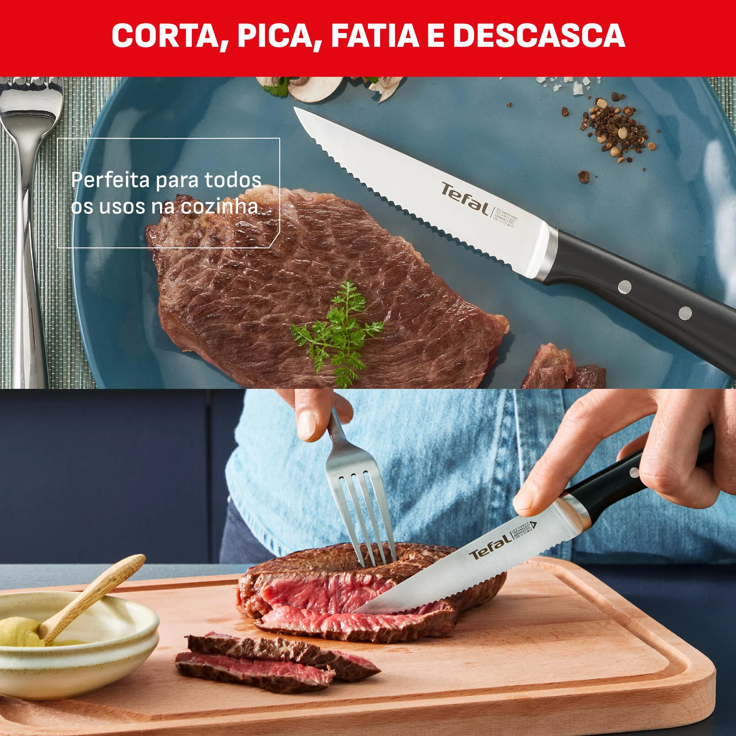 Tefal Ice Force 4-częściowy zestaw noży do steków, specjalny nóż z ostrzem 11 cm, długotrwała wydajność, specjalne ostrze dla optymalnego, stal nierdzewna Made in Germany, K232S4