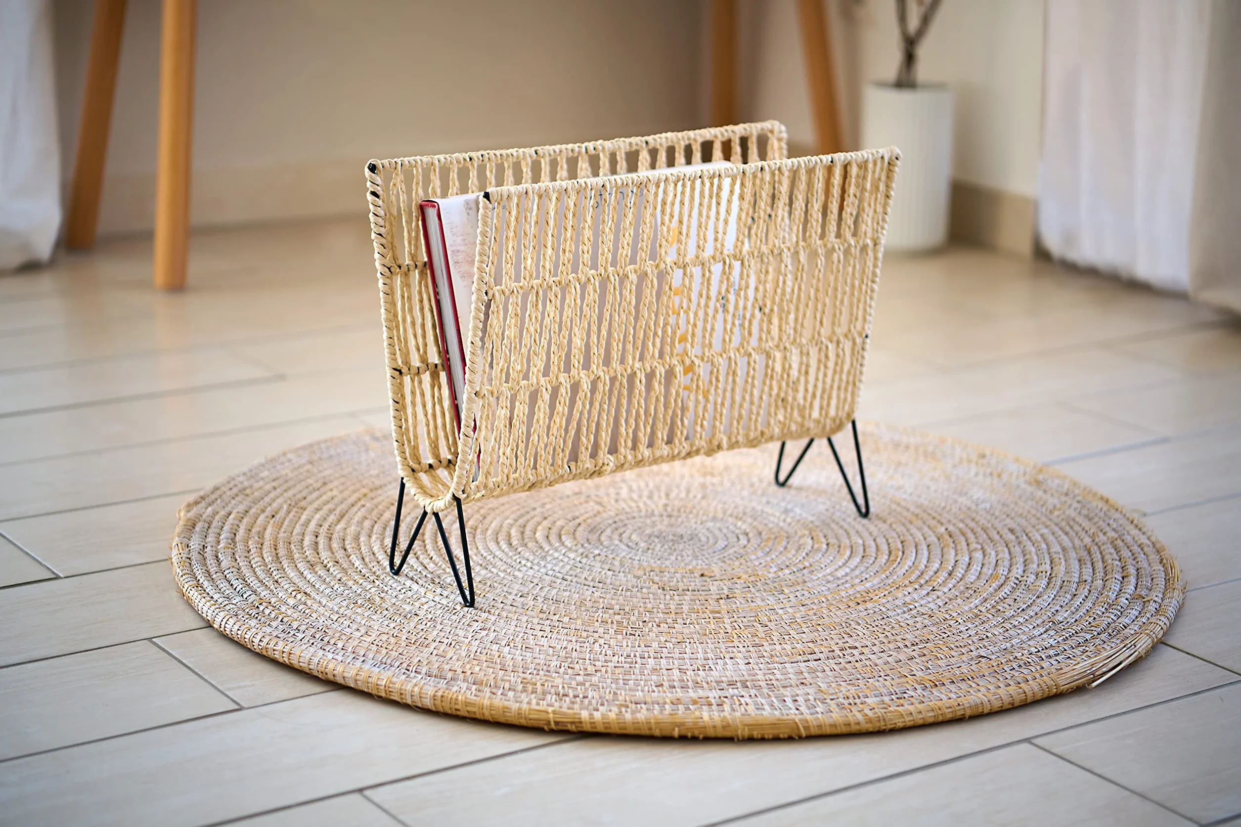Zeller 17019 stojak na gazety w stylu boho, żelazo/papier, ok. 38 x 15 x 30 cm, stojak na magazynek w stylu boho, kosz do przechowywania/stojak na książki, gazety