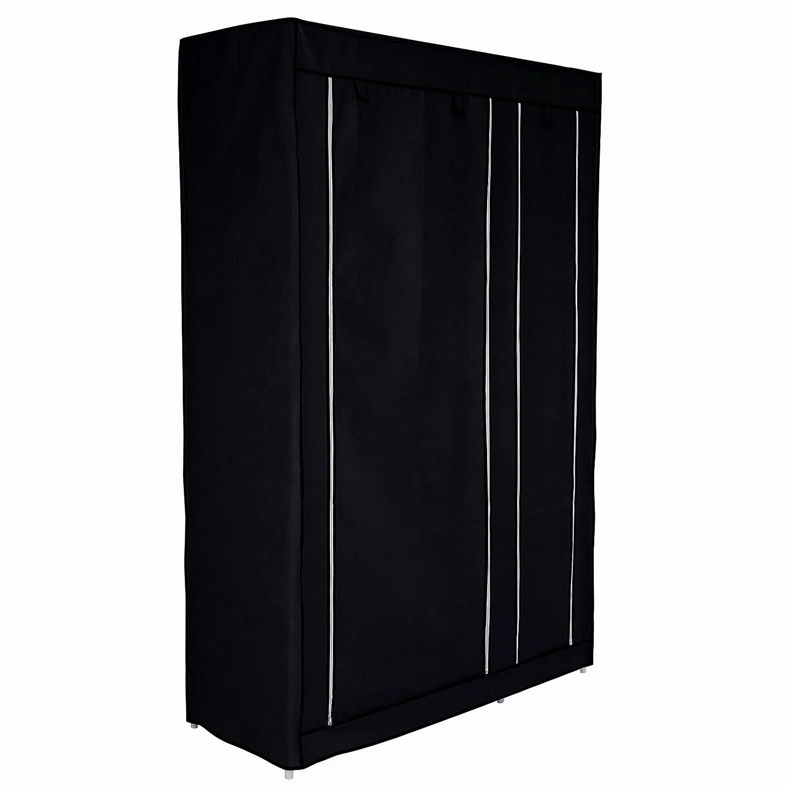 Tavora Szafa materiałowa składana, oszczędzająca miejsce, tekstylna z półkami, 110x45x175 cm, oddychająca i stabilna z drążkiem na ubrania, higieniczna powłoka PP, łatwa w czyszczeniu, czarna