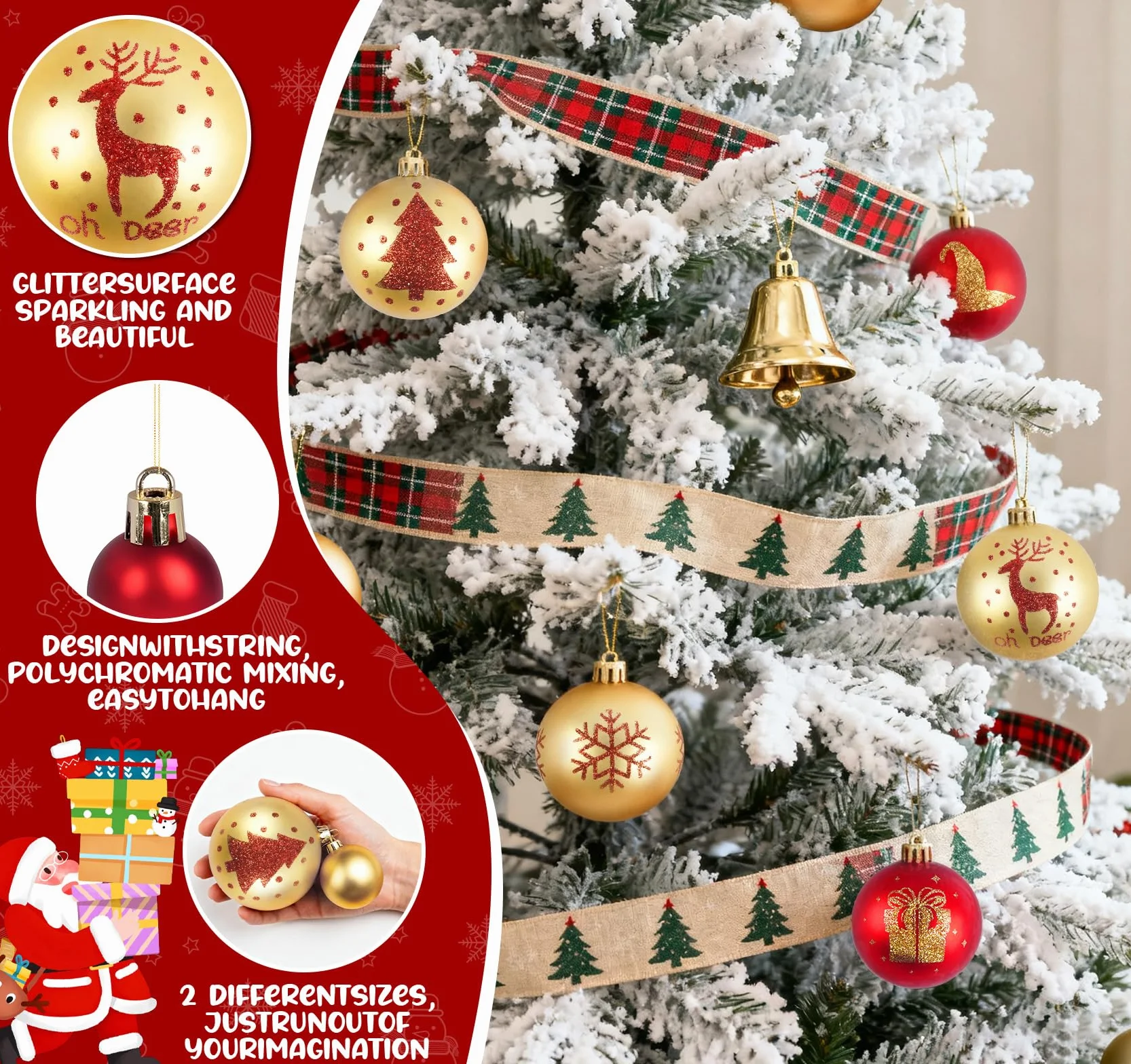 Anstore Bombki Choinkowe Zestaw 44 sztuki Plastikowe Czerwony/Złoty 3/6 cm
