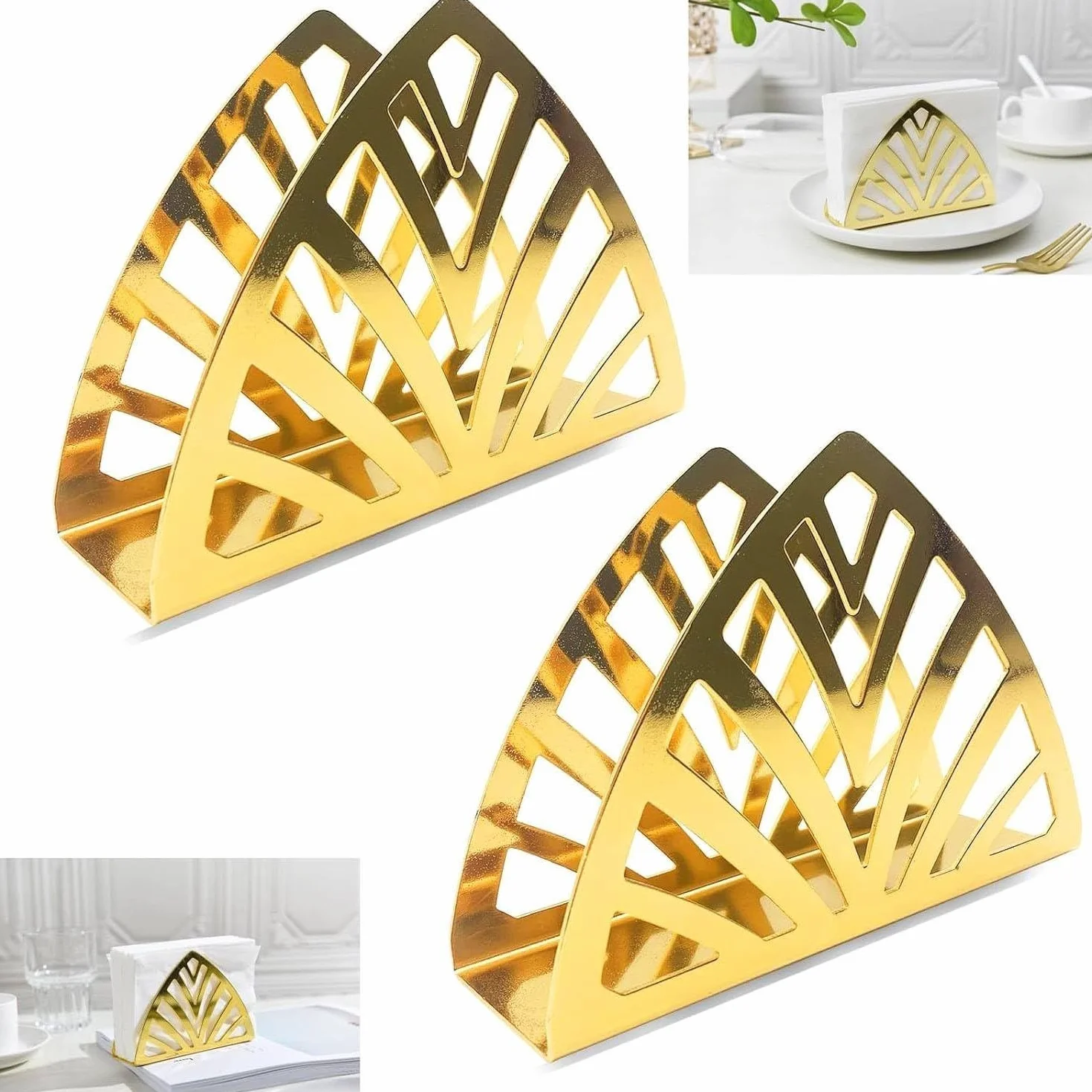 Napkin Holder, Simplicity Stainless, dozownik na chusteczki do blatów kuchennych, stalowy trójkąt, tablice obiadowe, złoty, 2 sztuki