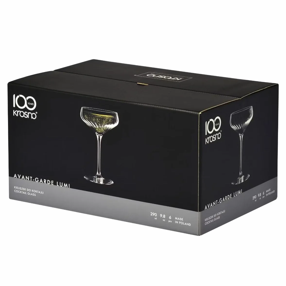 KROSNO Avant-Garde LUMI Kieliszki do Martini i Koktajli 290 ml Zestaw 6 szt – Szkło Kryształowe Bezołowiowe, Eleganckie Kieliszki do Margarita, Daiquiri, Espresso Martini, Do Zmywarki