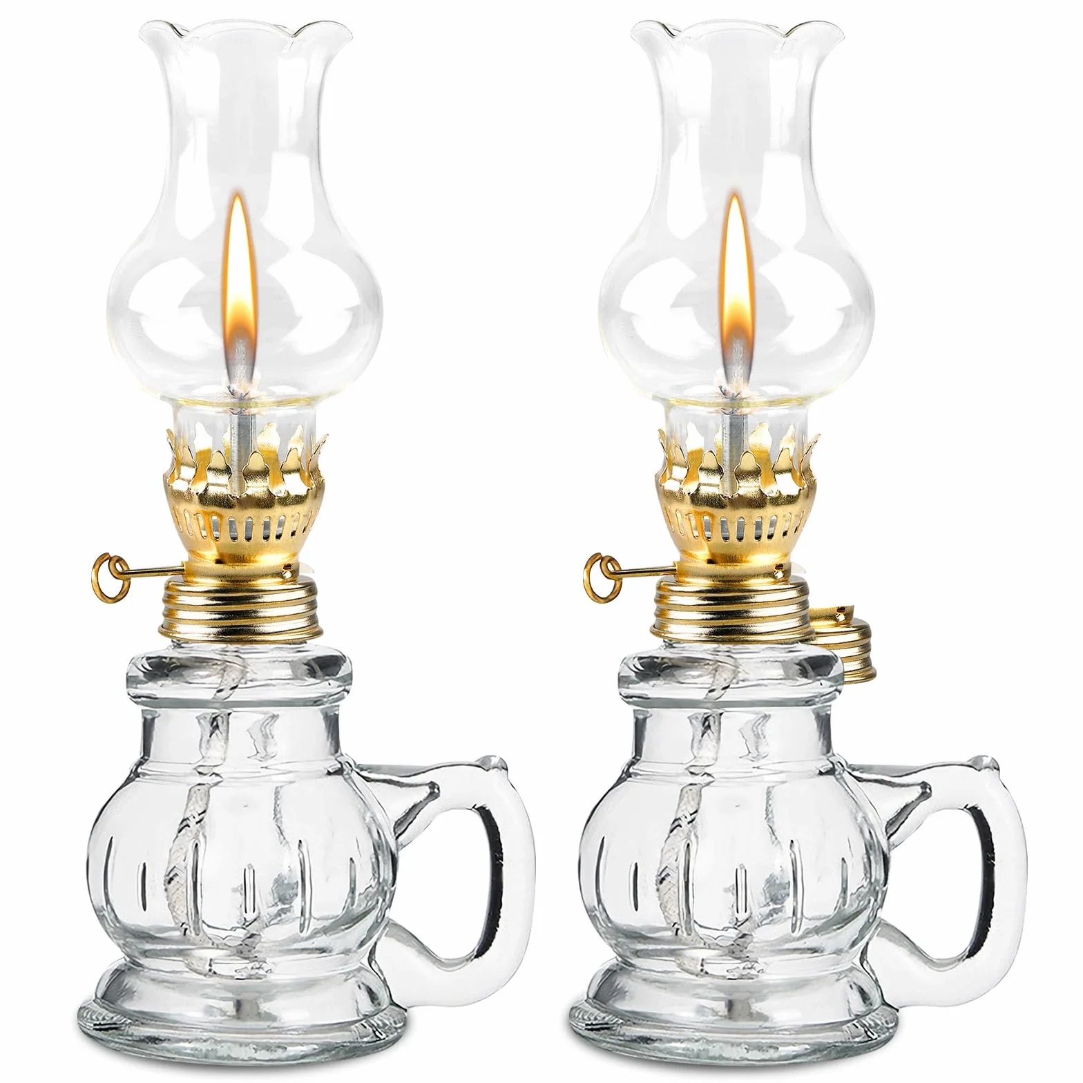Wewnętrzna Lampa Olejowa - 2 Sztuki Przezroczystej Szklanej Lampy z Regulowaną Jasnością, Retro Nostalgiczna, Wiatroszczelna Dekoracyjna do Salonu, Jadalni, Awaryjnego