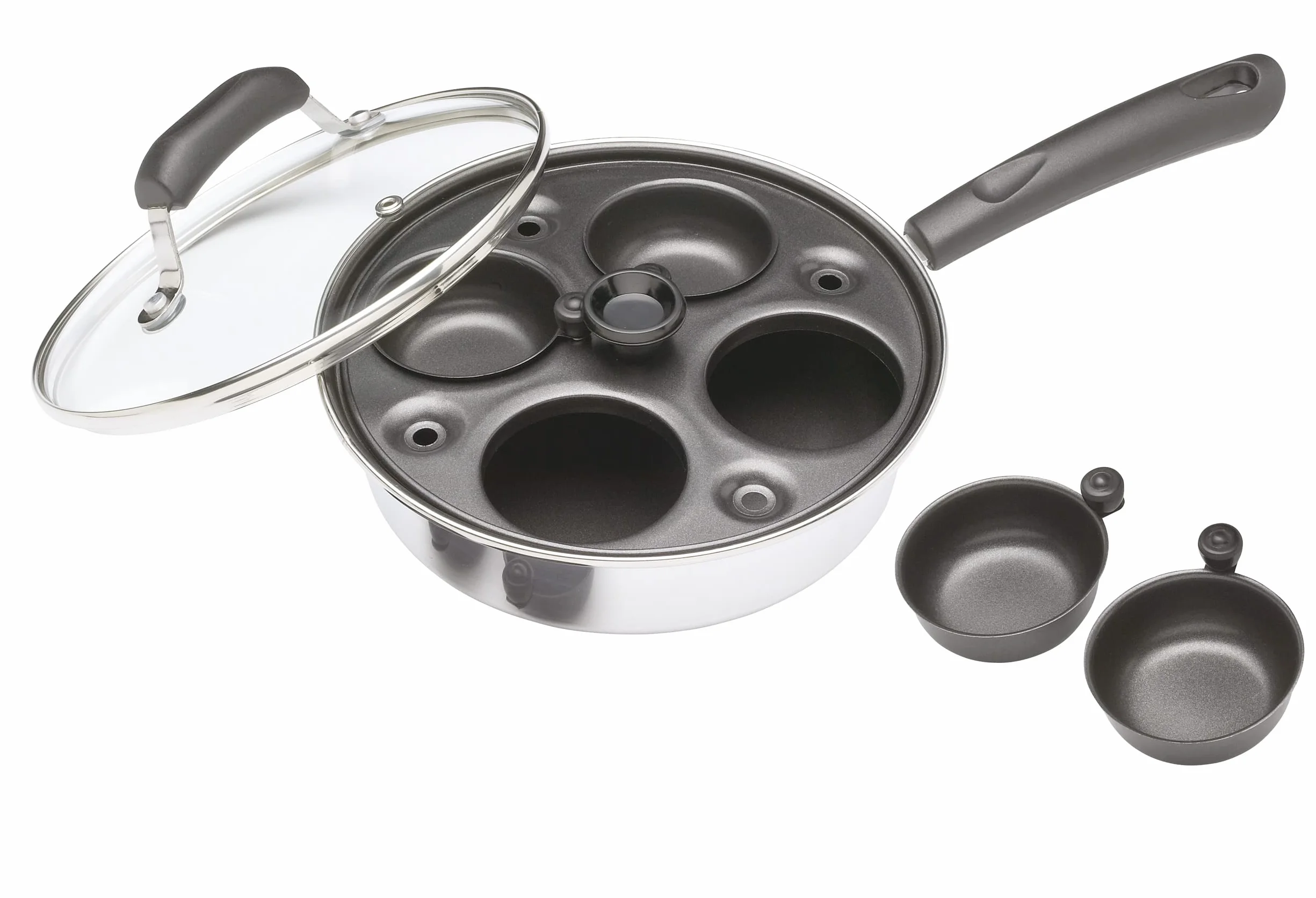 KitchenCraft Patelnia do gotowania jajek ze stali węglowej, patelnia do gotowania jajek na 4 jajka, 21 cm, srebrna