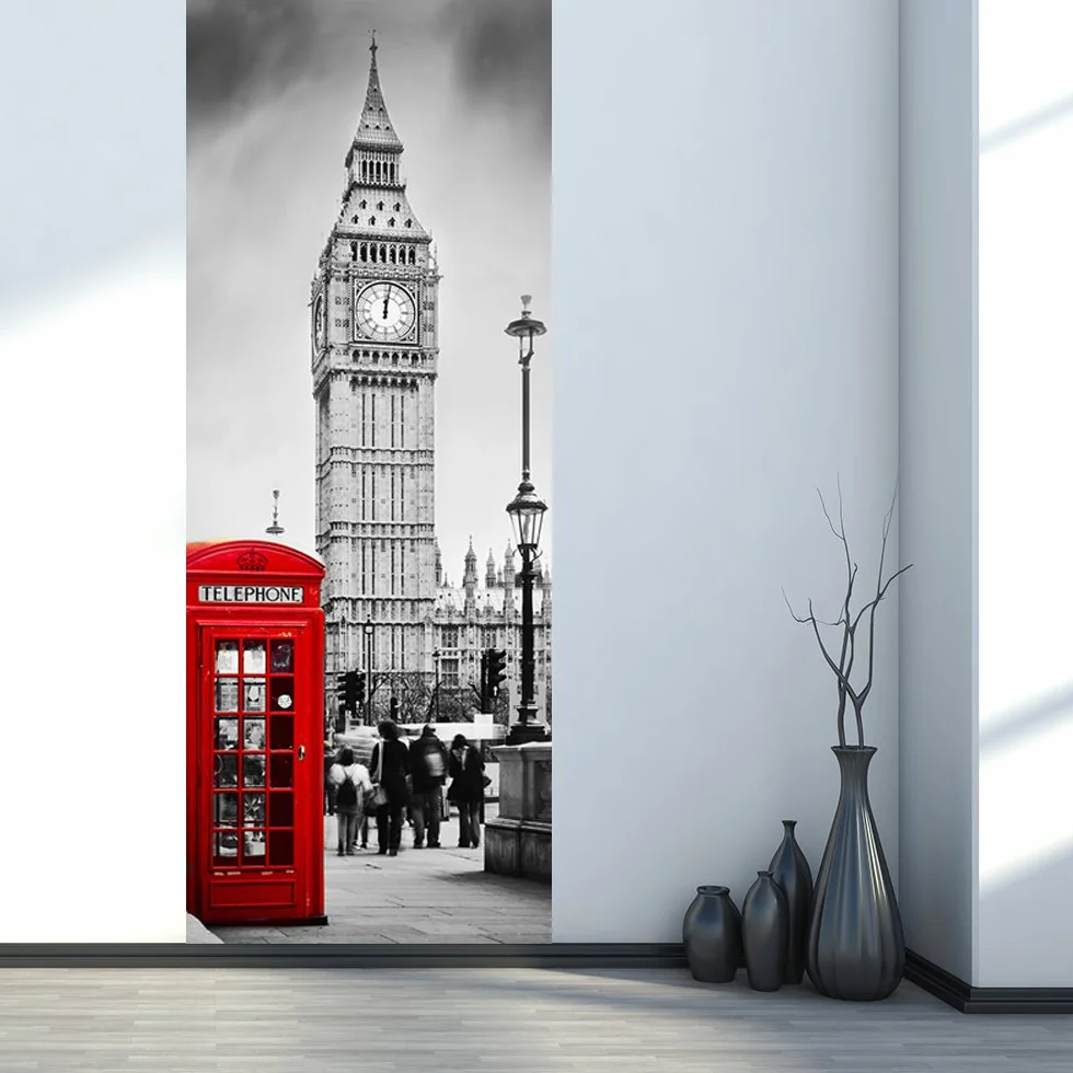 Naklejki 3D na drzwi wewnętrzne, samoprzylepne naklejki ścienne do sypialni, domu, salonu, sypialni, biura, łazienki, ulepszenia domu, 77 x 200 cm (Big Ben)