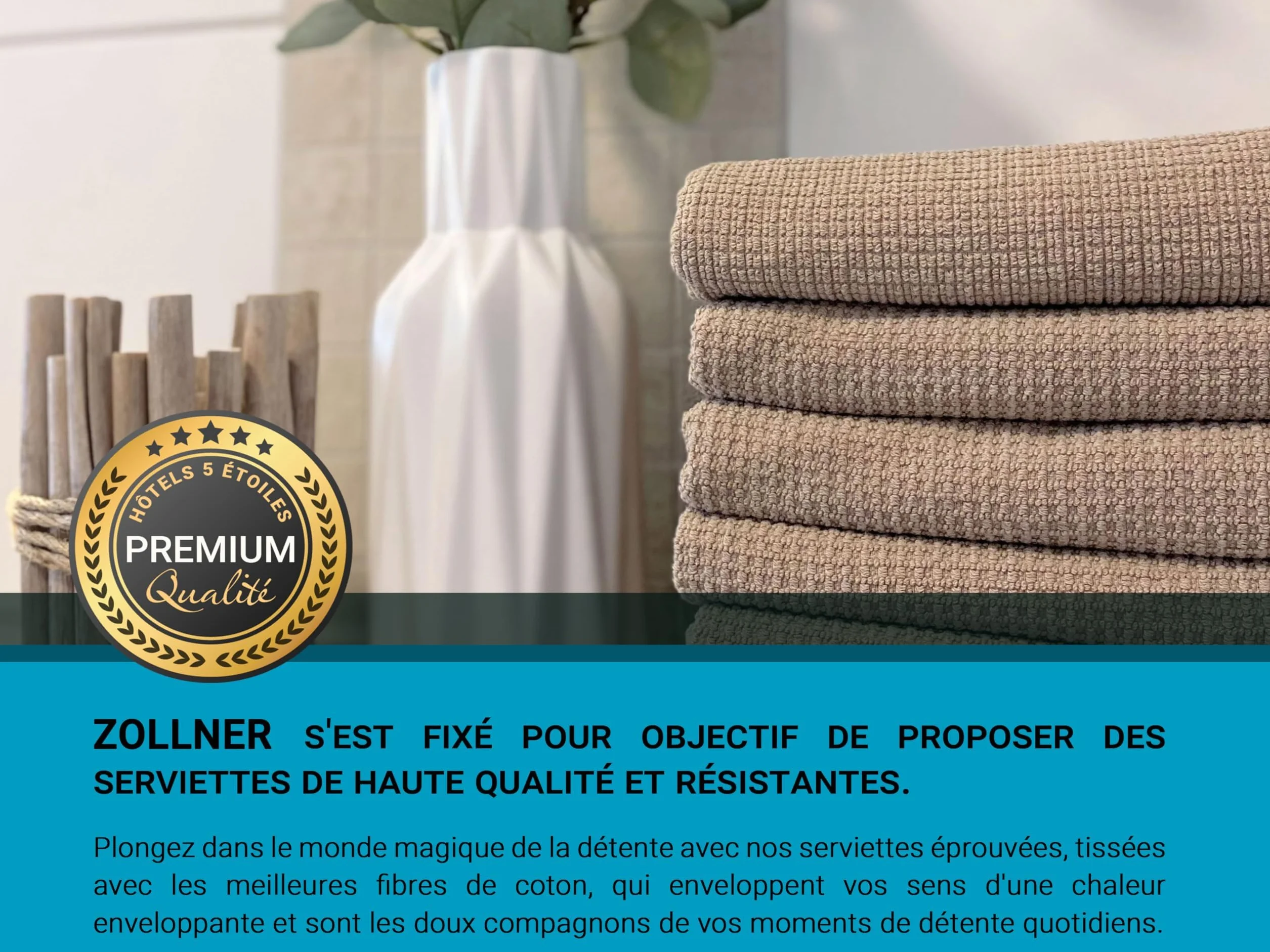ZOLLNER Zestaw 6 ręczników 50x100 cm frotte beżowy z zawieszką wzór waflowy do prania 95°C