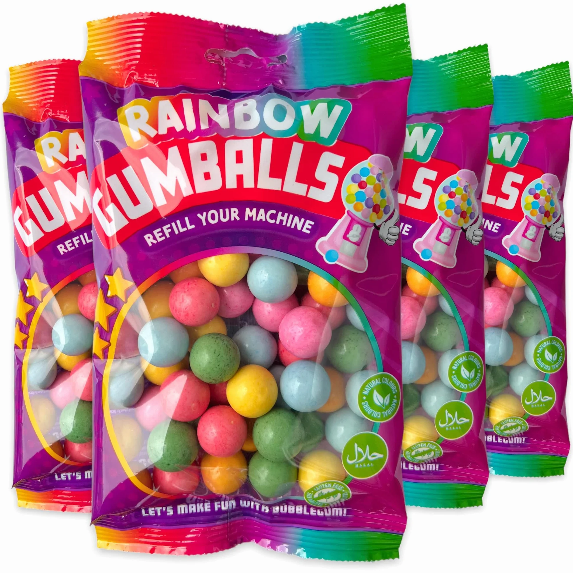 800 g gumy uzupełniające do dozownika gumy do żucia, maszyna do żucia, maszyna do żucia, guma do żucia, naturalne barwniki, bezglutenowe, halal (4 x 200 g gumy do żucia)