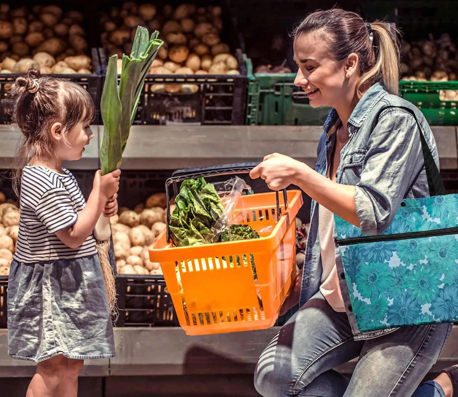 Składany wózek na zakupy, wózek wielokrotnego użytku 2 w 1, składana torba na zakupy z kółkami do supermarketów, zakupów do domu