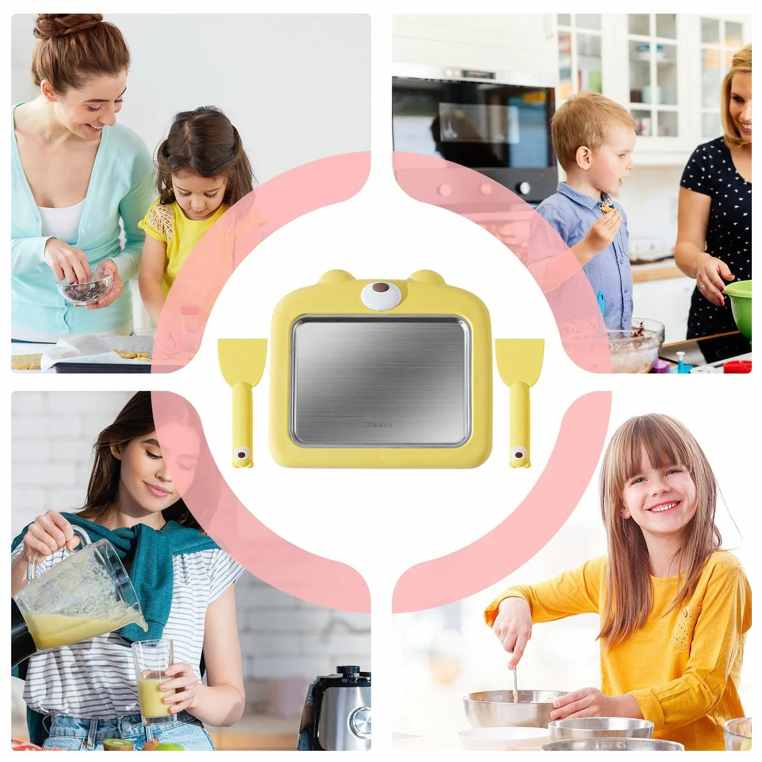 Ice Cream Roll Maker, Roller Yoghurt Maker Cold Plate with Spatulas, Non-Electric Household Cream Pan, Perfect for Child & Family Activities, Kids, Teens & Friends