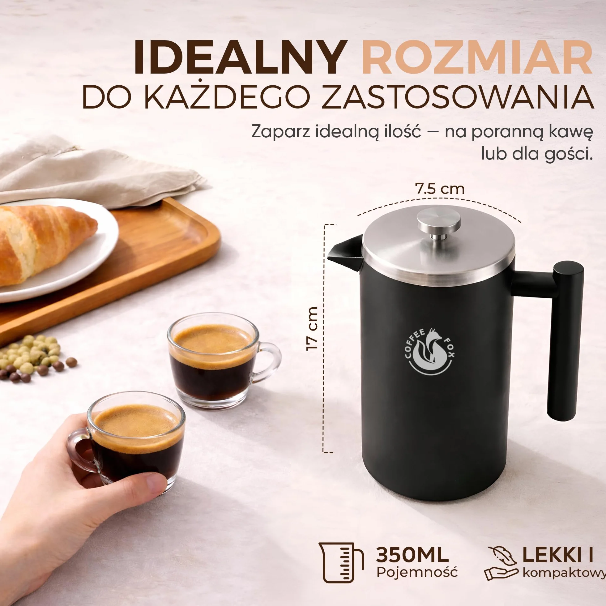 Dzbanek do kawy z prasą francuską ze stali nierdzewnej Czarny 350 ml