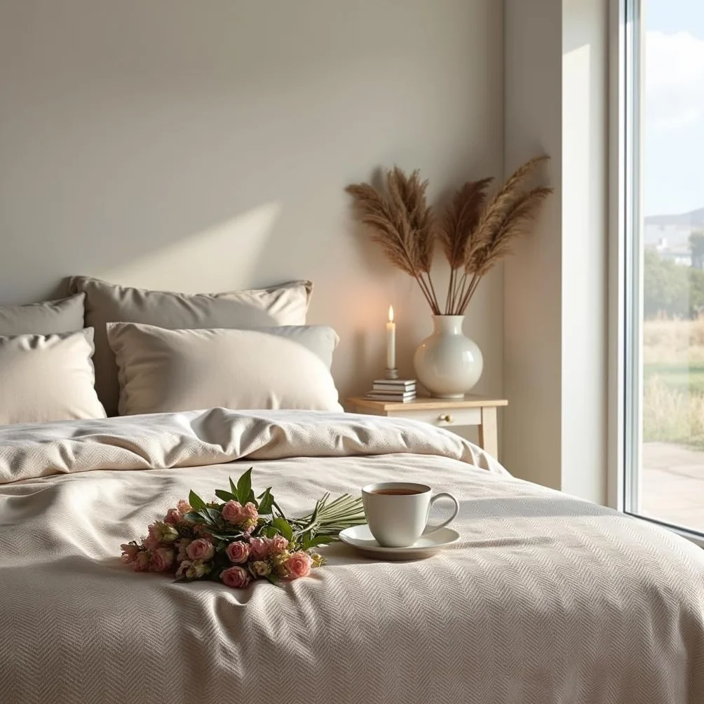 BOHORIA® Narzuta klasy premium, 200 x 230 cm, rozmiar XXL, 100% bawełna, bardzo duża, bawełniana narzuta na łóżko, sofę, ze wzorem w jodełkę (naturalna bawełna)