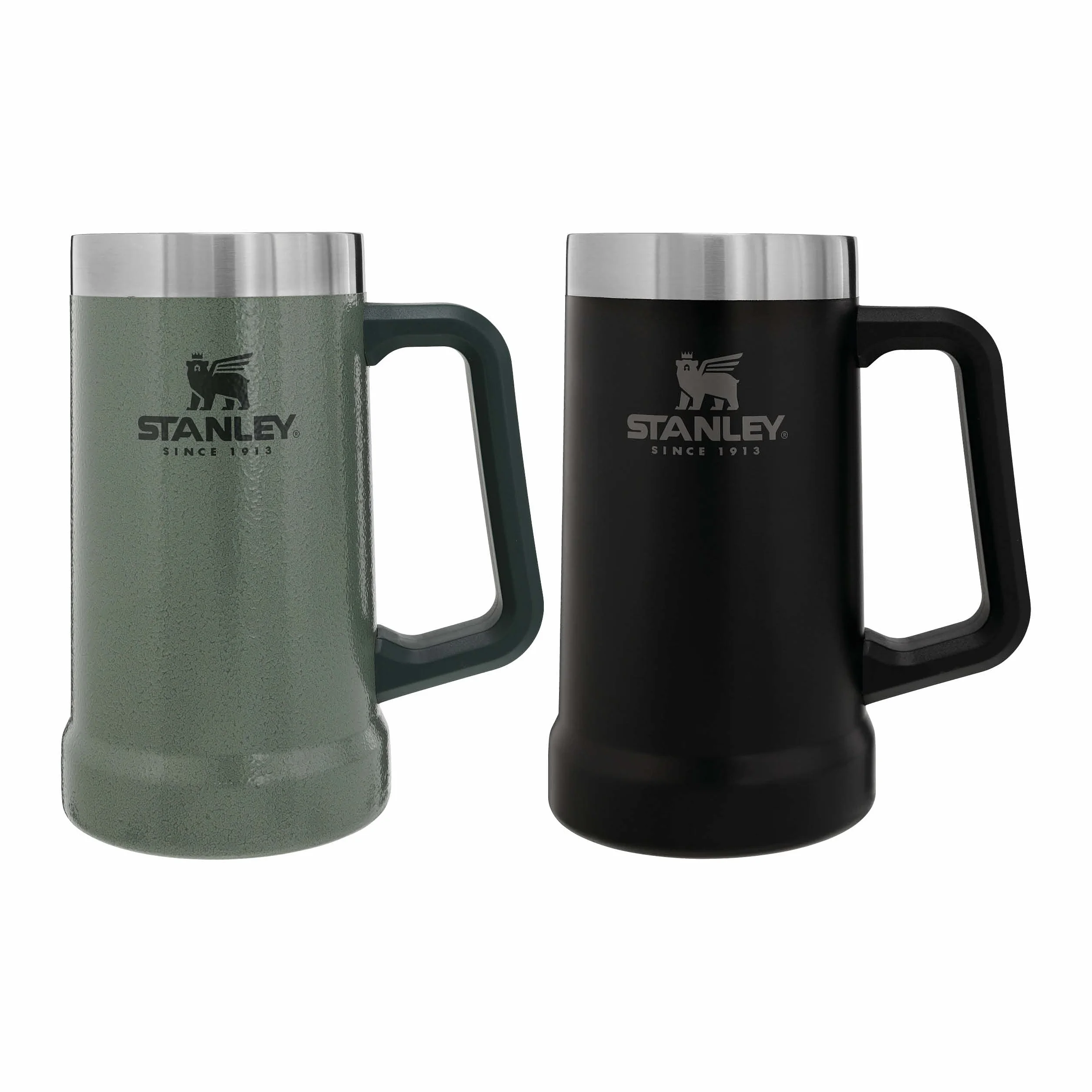 Stanley 1913 Adventure Vacuum Stein 0.7L Hammertone Green - Utrzymuje zimne piwo przez 7 godzin - Kufel do piwa ze Stali Nierdzewnej z pokrywką i uchwytem - Do Mycia w Zmywarce