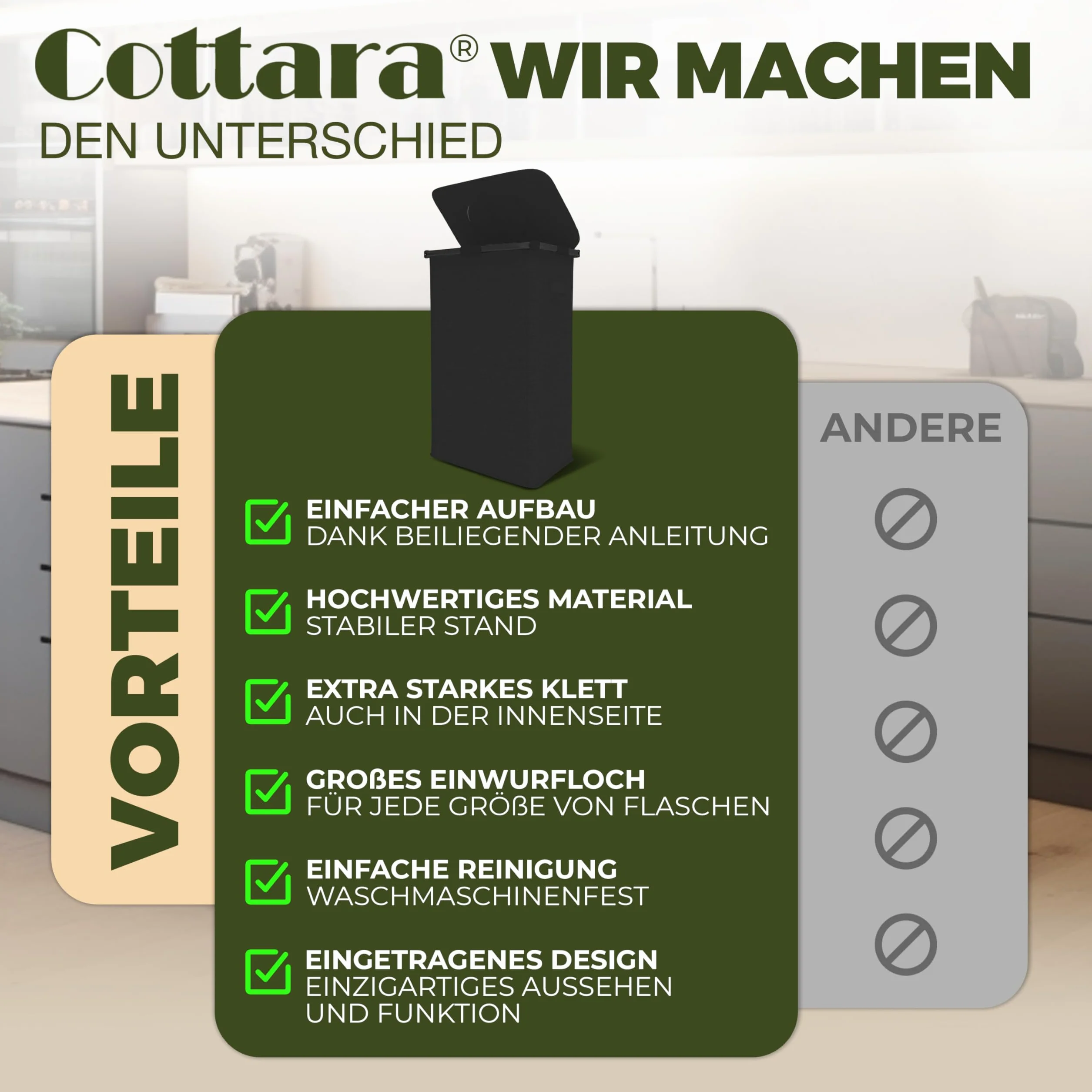 COTTARA® Butelki z kaucją, pojemnik kolekcjonerski z torbą do przenoszenia, drzwi z tyłu i obrotową pokrywką na butelkach z kaucją, idealny pojemnik na zastaw, pojemnik na butelki puste pojemniki