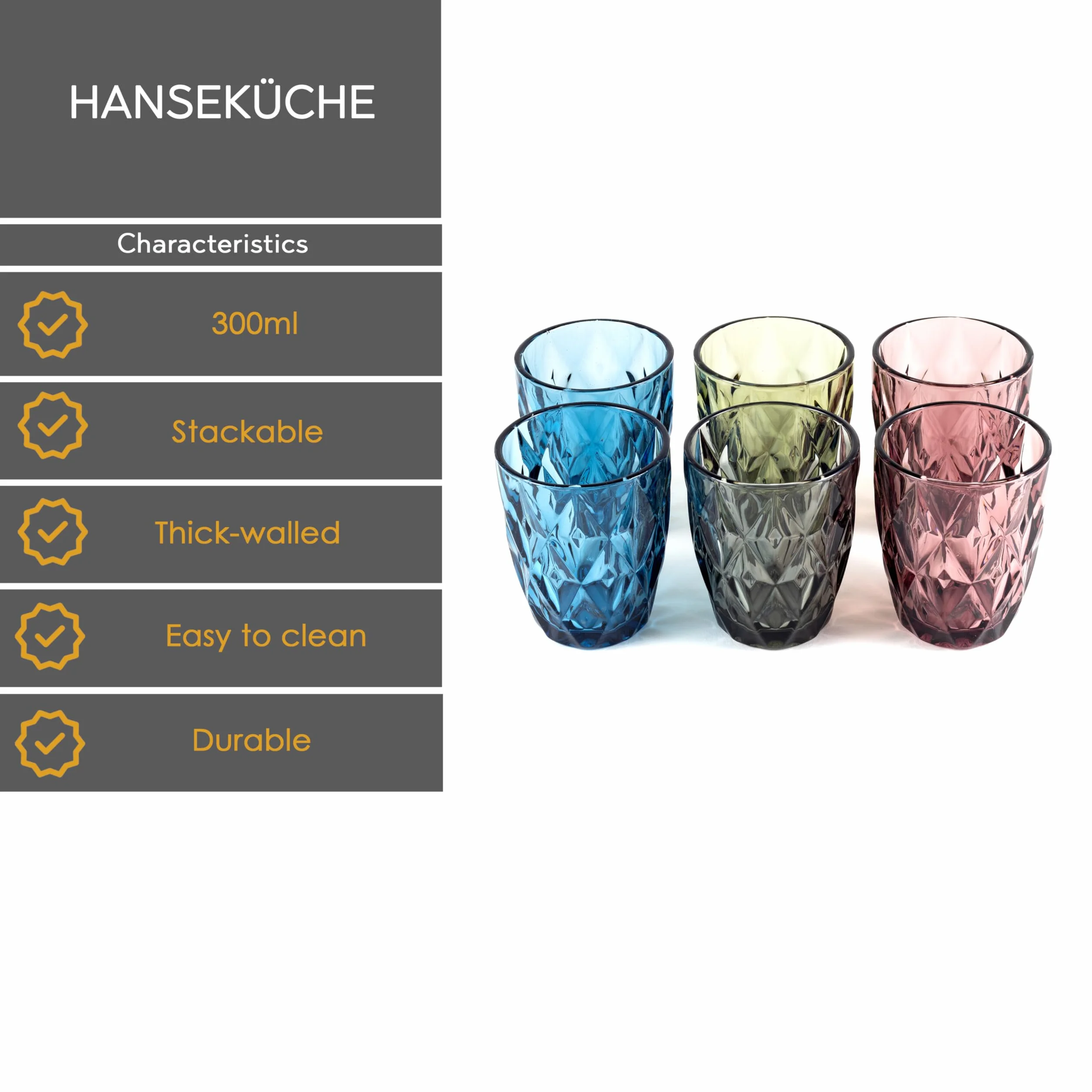 Zestaw 6 Szklanek Hanseküche 250 ml Kolorowe Szklanki Do Wody Soków