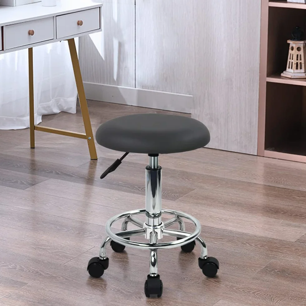 WKWKER Ergonomiczny stołek na kółkach PU skóra obrotowy regulacja wysokości czarny
