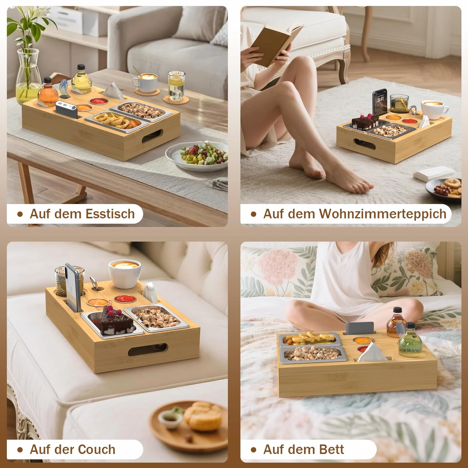 Yeabett Couchbar Snackbox z miseczkami ze stali nierdzewnej, odpinanym magnetycznym wieczkiem, wielofunkcyjna tacka na przekąski