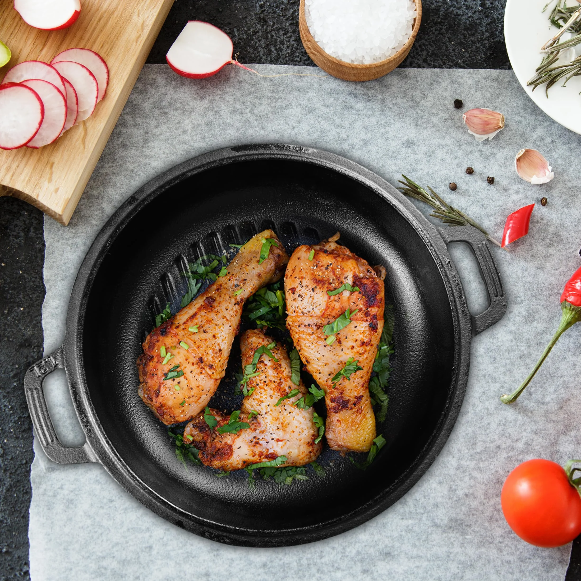 Kichly Żeliwny Garnek Holenderski 2 w 1 z Pokrywką do Grillowania i Gotowania
