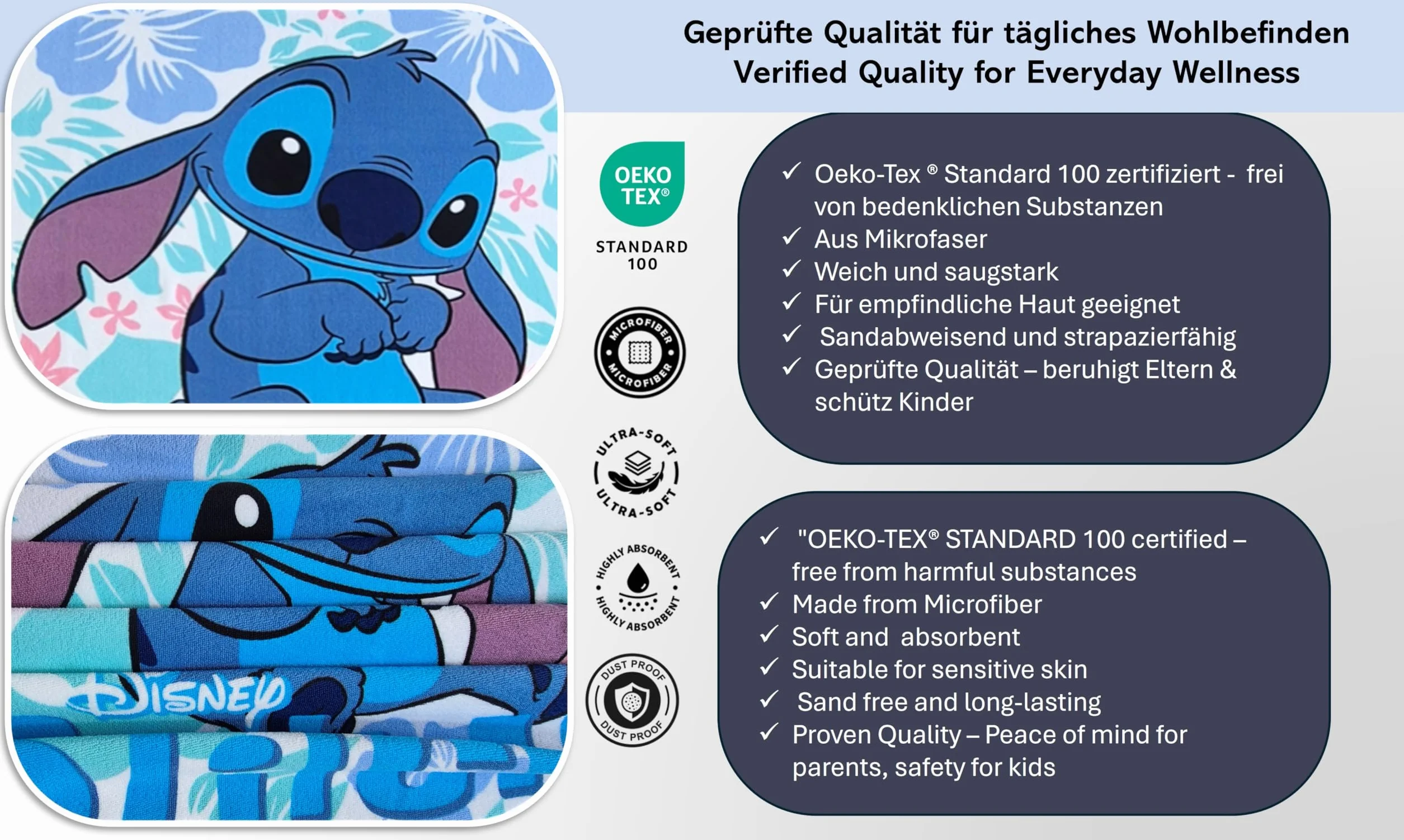Disney Lilo & Stitch Ręcznik plażowy dla dzieci 70 x 140 cm mikrofibra chłonny szybkoschnący