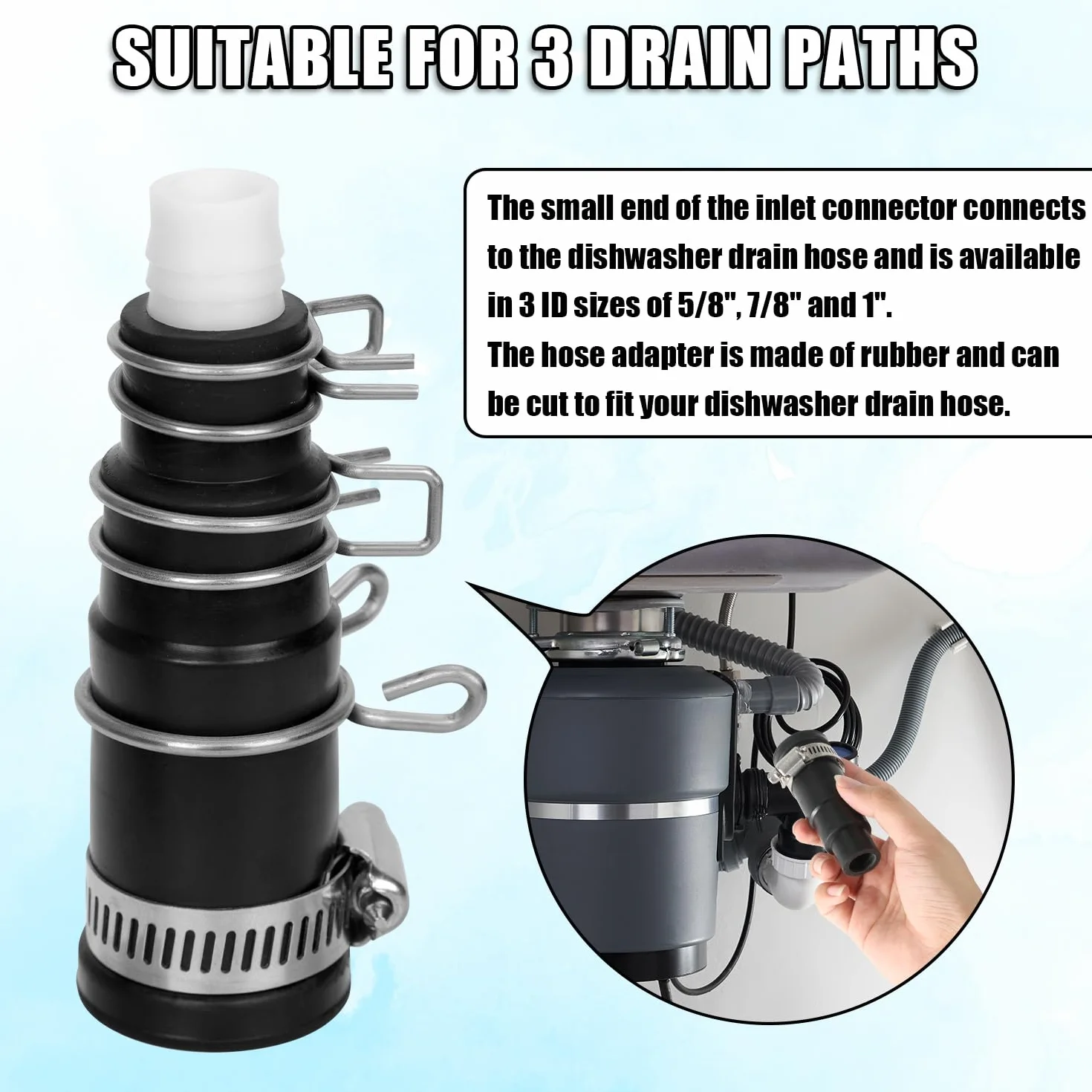 Adapter Weza Spustowego Zmywarki Kompatybilny z Insinkerator Pojemnikiem na Smieci, Zestawem Zlacza do Zmywarki Zawiera 1 Zlacze Wlotowe 1 Zacisk Weza i 3 Zaciski Sprezynowe