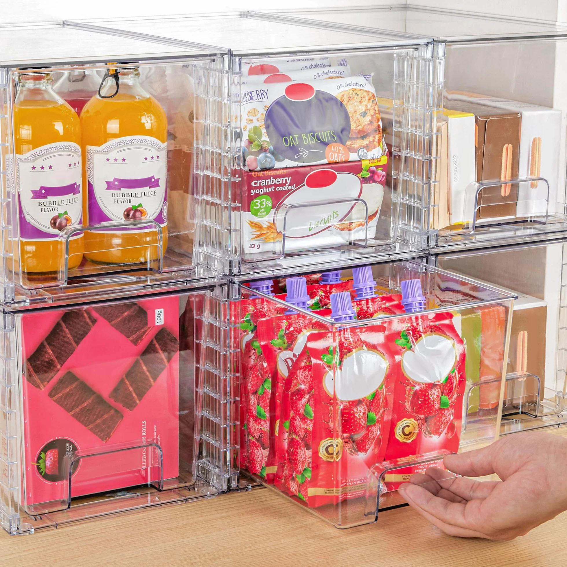 Vtopmart 4-pak dużych, składanych szuflad, łatwy montaż, z akrylu, do łazienki, pod umywalkę, plastikowe pojemniki do przechowywania w szafkach kuchennych, spiżarni, organizacji kosmetyków i leków