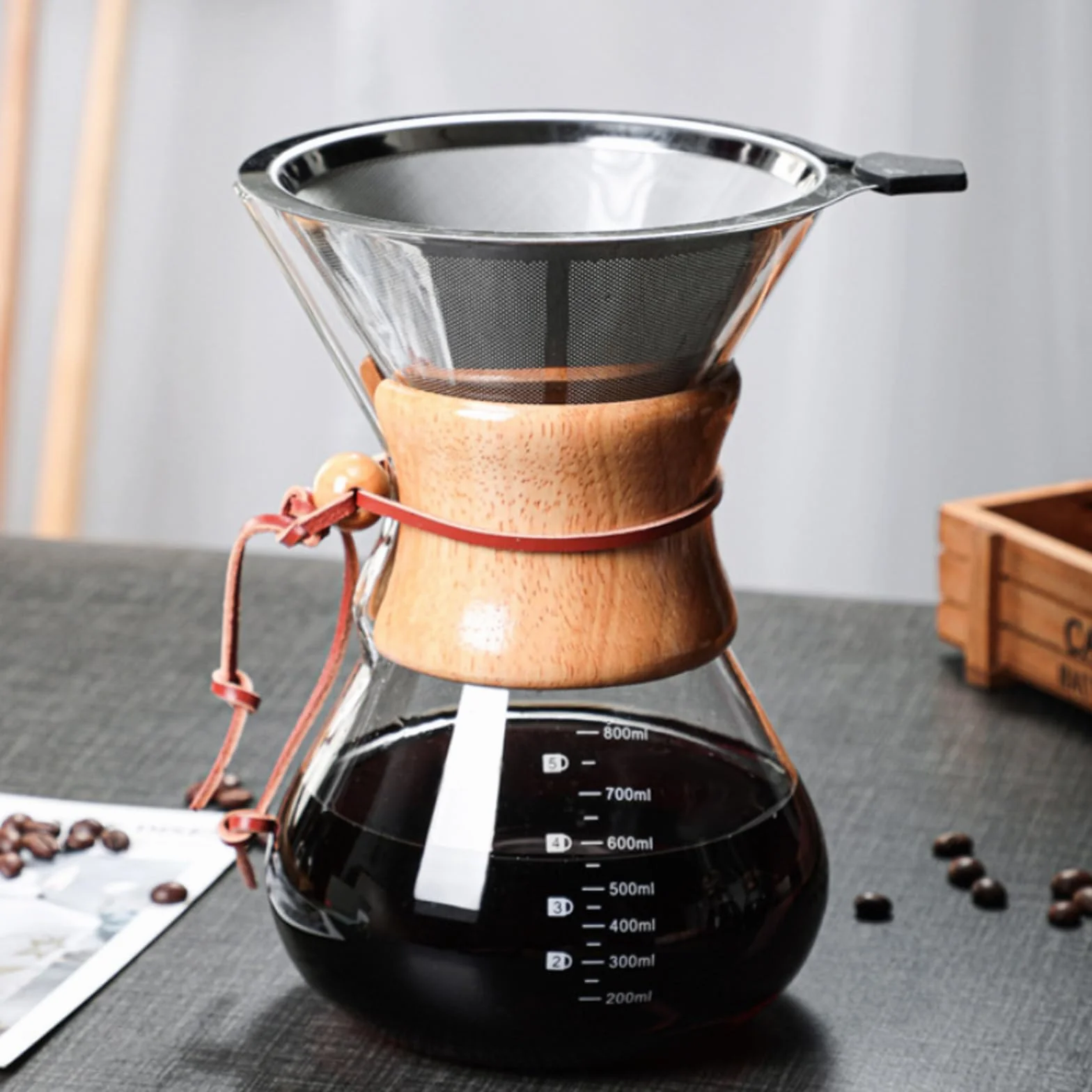 GOMETY Pour Over zaparzacz do kawy, 800 ml, filtr permanentny, zaparzacz do kawy, dzbanek borokrzemowy z dwuwarstwowym filtrem ze stali nierdzewnej, szklanka do warzenia kawy dla aromatycznej