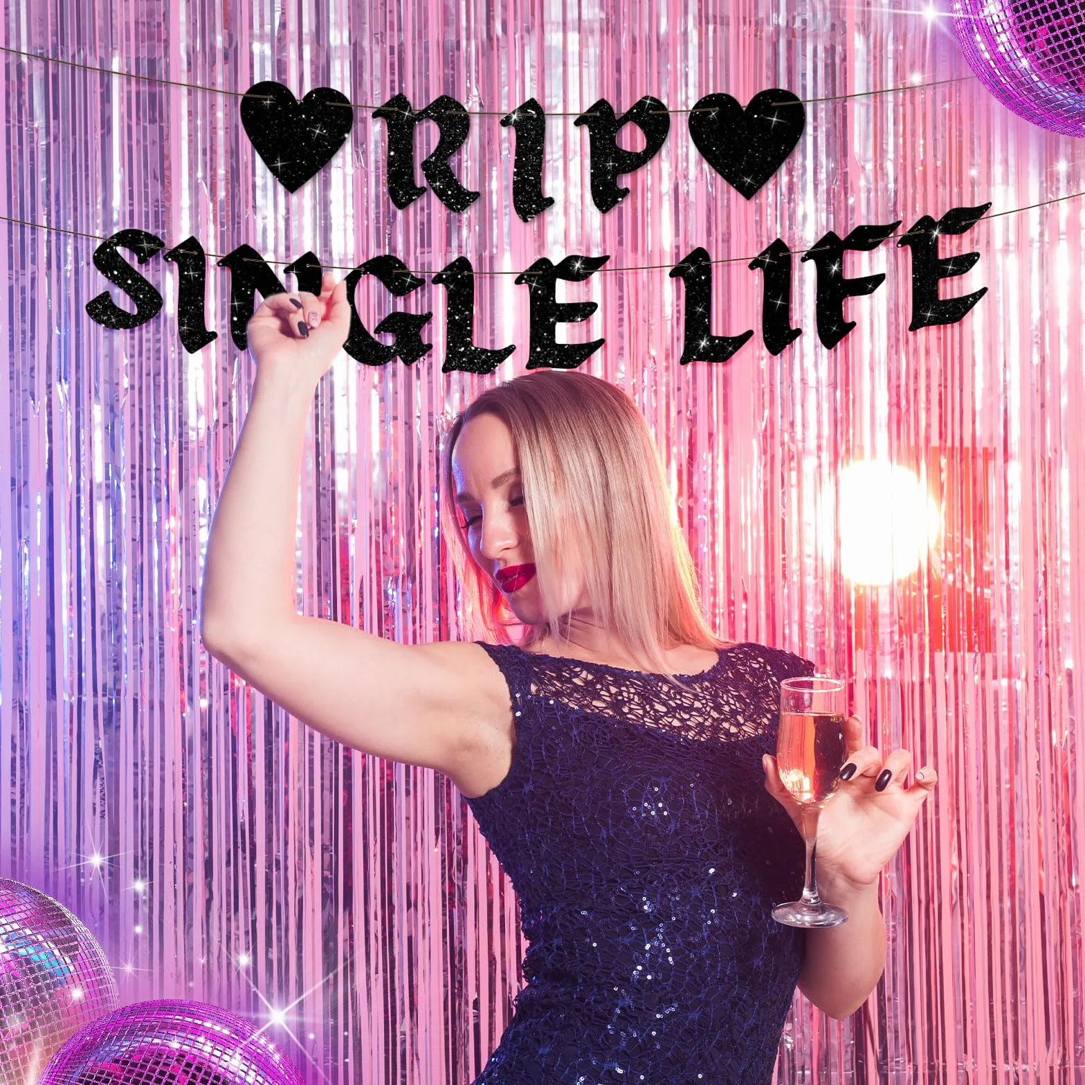 Baner Rip Single Life 2,44 m z Brokatem na Wieczór Panienski Zabawne Tło Ślubne Girlanda